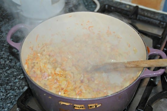 Red ragu fry off the vegetables