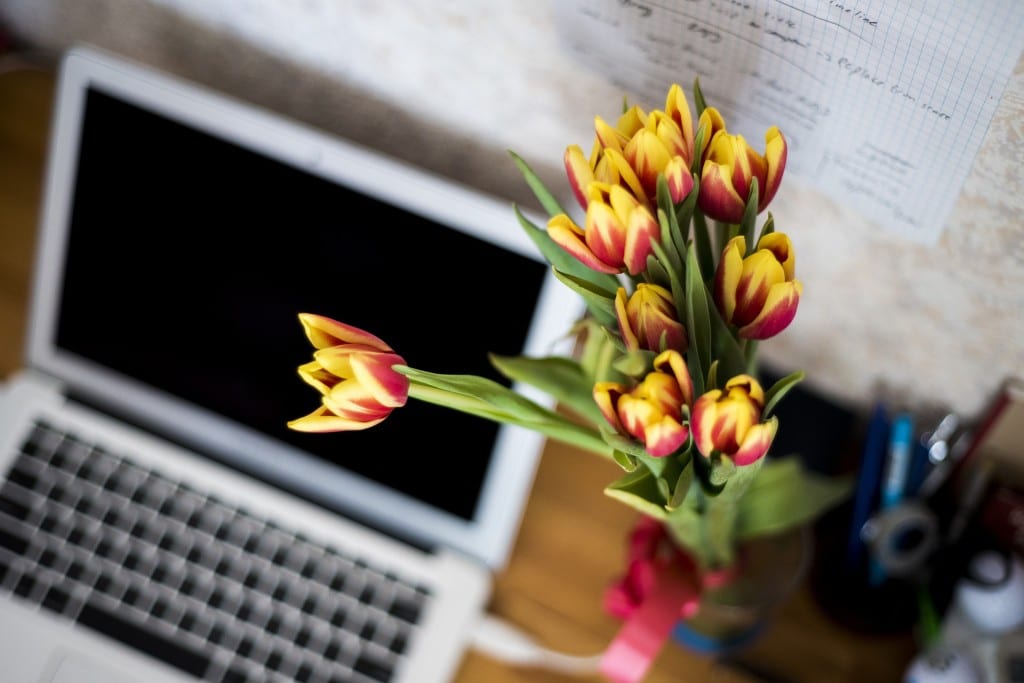 laptop and flowers