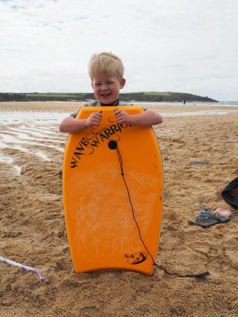 Logan's first surfboard