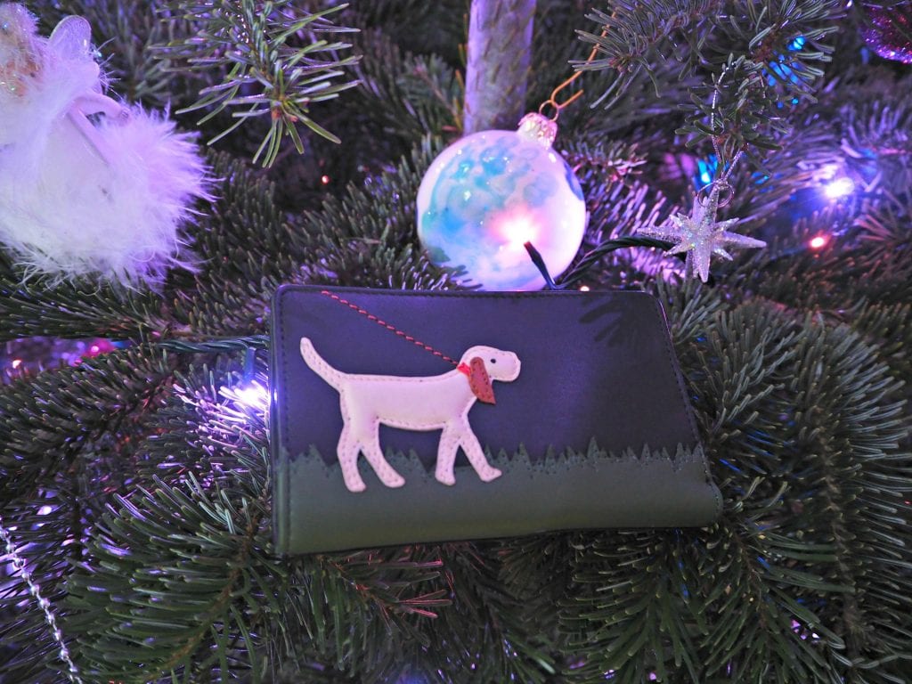 Yoshi dog walk purse on the Christmas tree