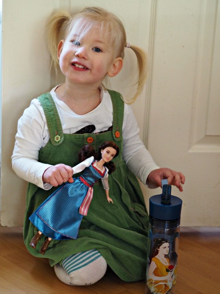 Beauty & the Beast Village Dress Belle Doll & Water Bottle Review - Aria loving Belle