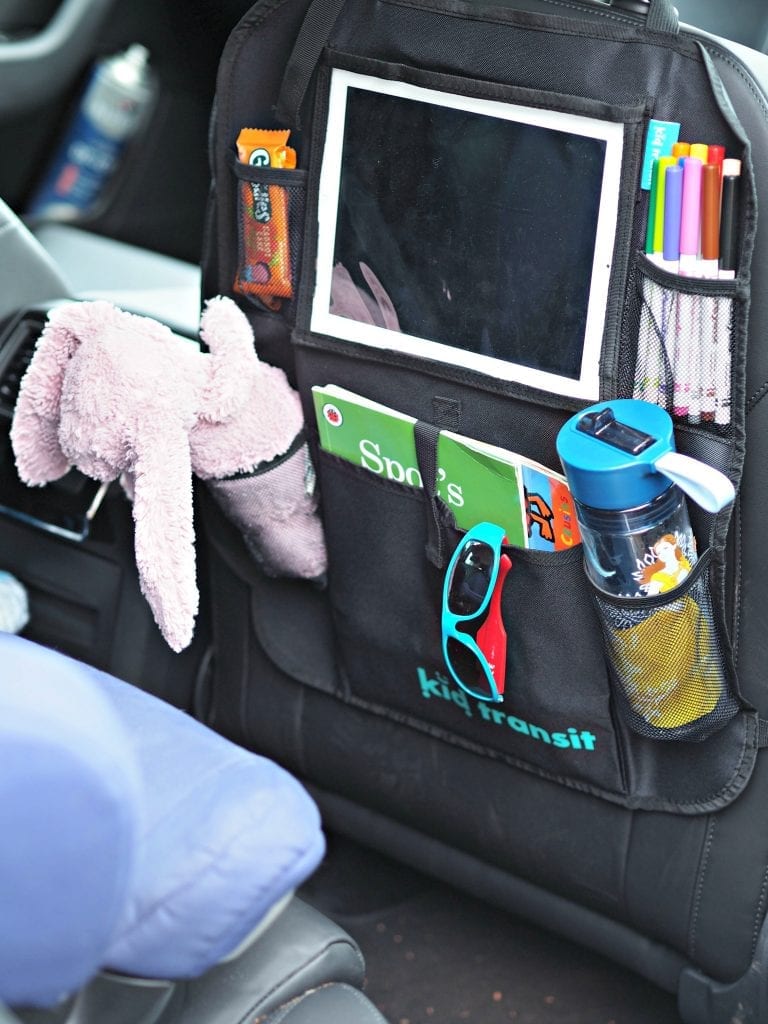 Kid Transit Car Organiser with iPad Holder - with items in