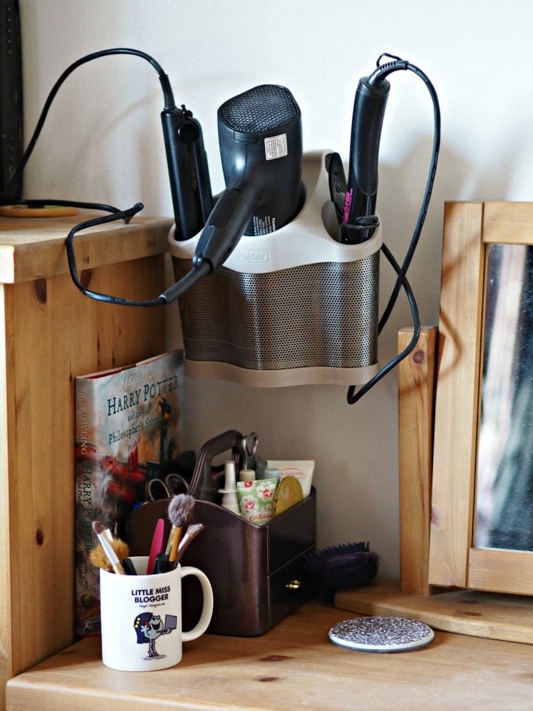 Dressing Table Organisation - hairdryer storage