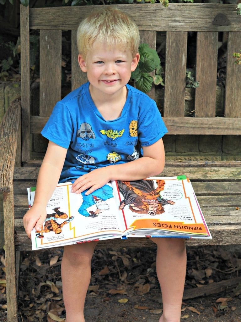  DK Spiderman Books - Logan reading & smiling