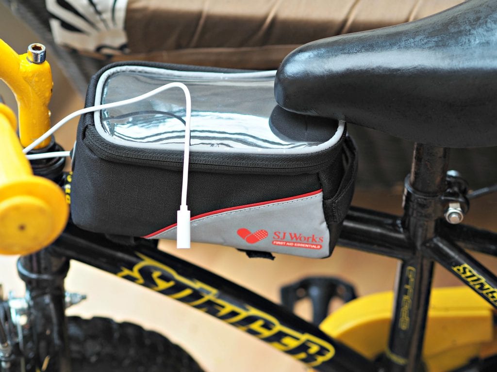  SJ Works Bike First Aid Kit Review - smartphone kit on bike