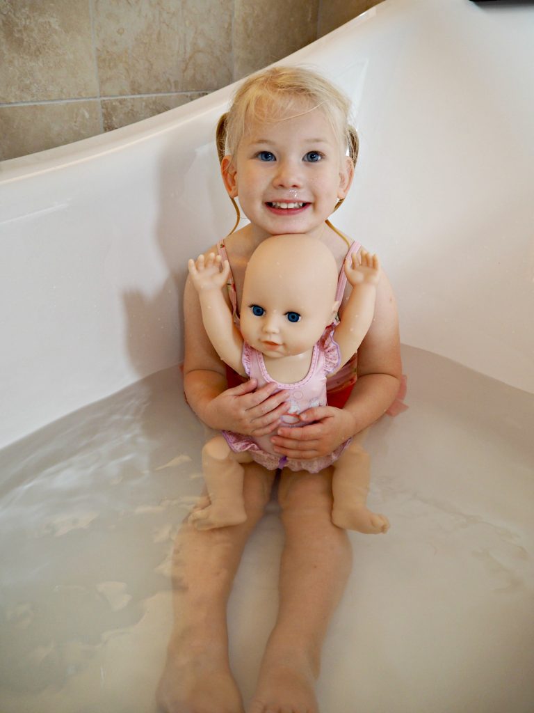 Baby Annabell Learns to Swim Review - aria and annabell sitting