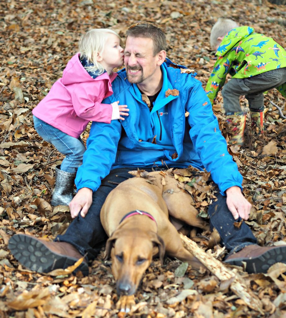 Walking the Dog Whatever the Weather with Millets - playing in the leaves