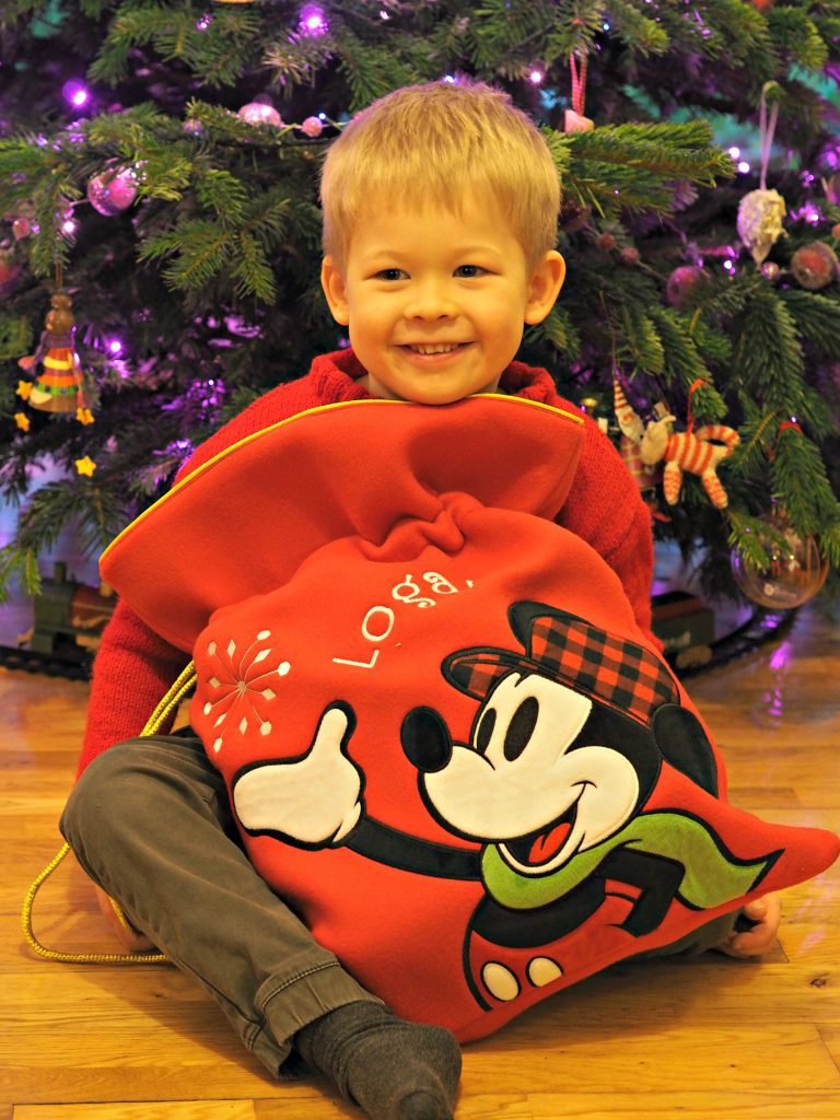 Personalised Stockings with the Disney Store - Logan with his personalised stocking