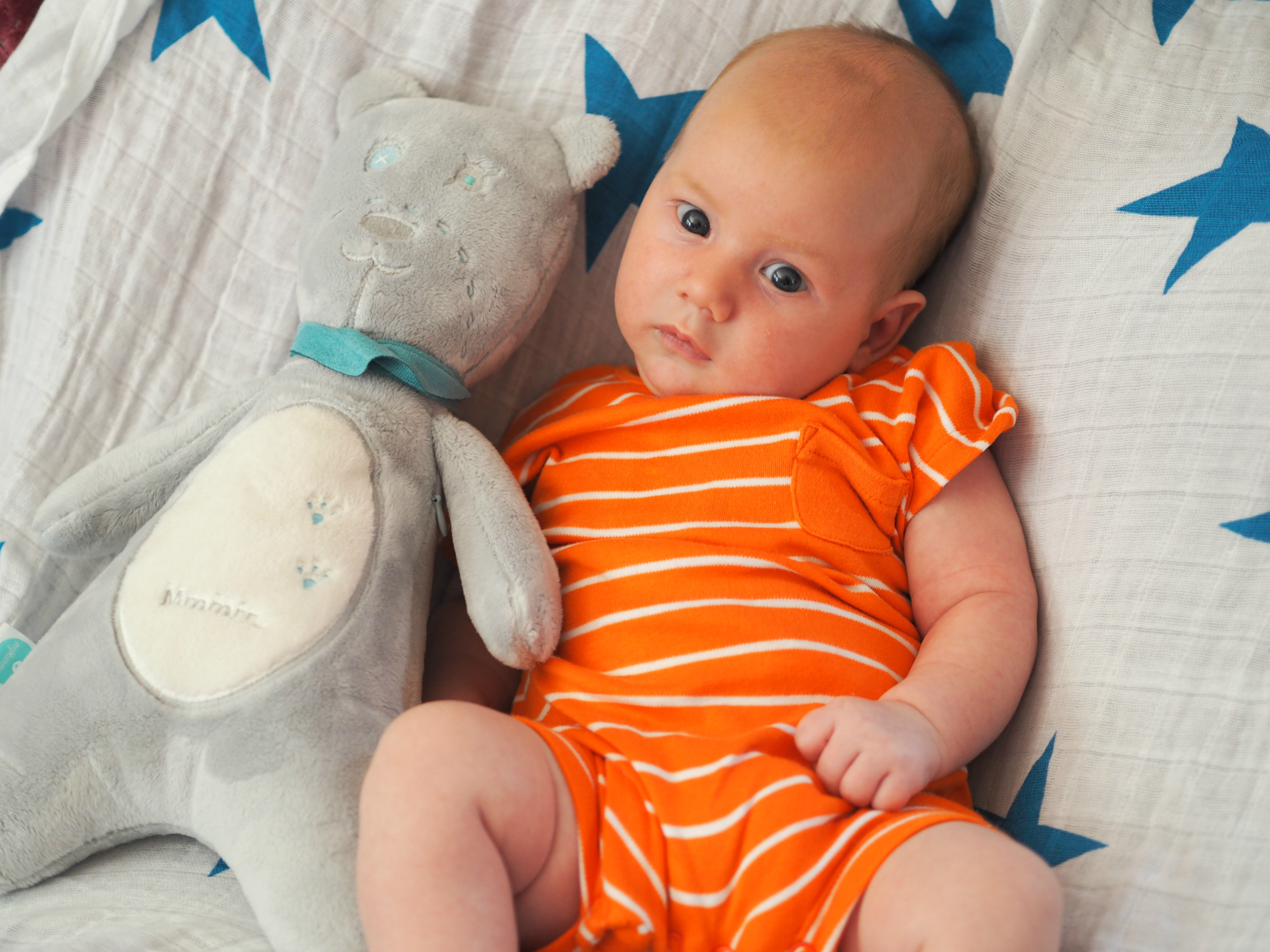 myHummy - White Noise Toy Review - Bodhi sitting with myHummy