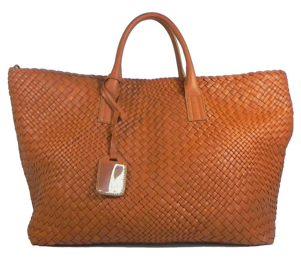 Italian Leather Woven Weekened Bag in Tan