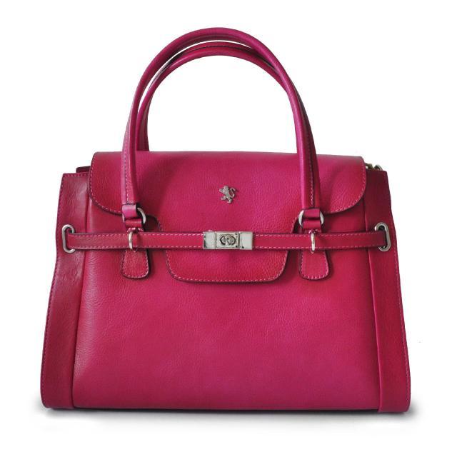 Leather grab bag - cerise pink