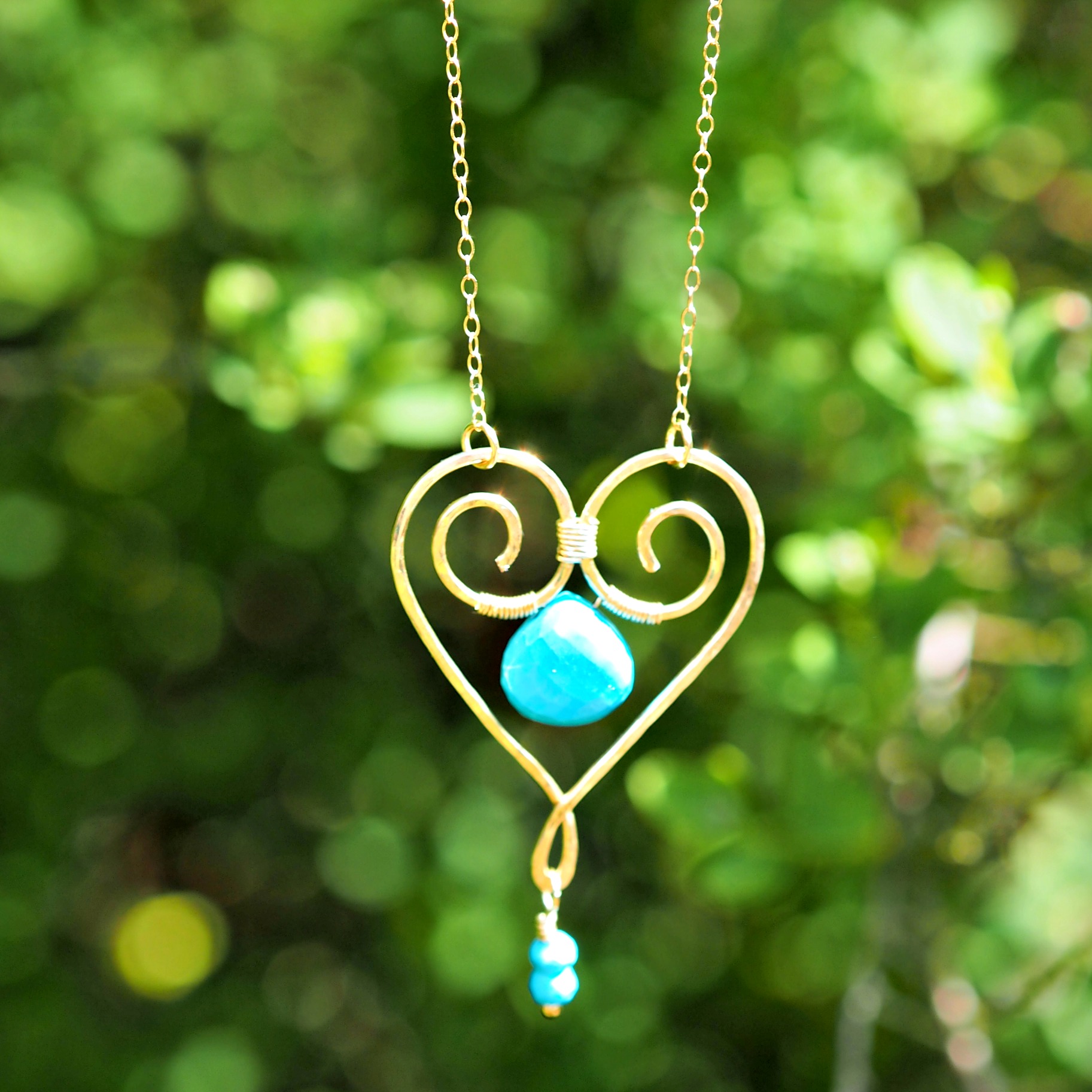  Carolyn Anne Jewellery 14k gold heart pendant with turquoise beads