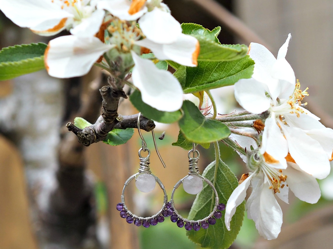 Carolyn Anne Jewellery Review - Amethyst and Rose Quartz earrings