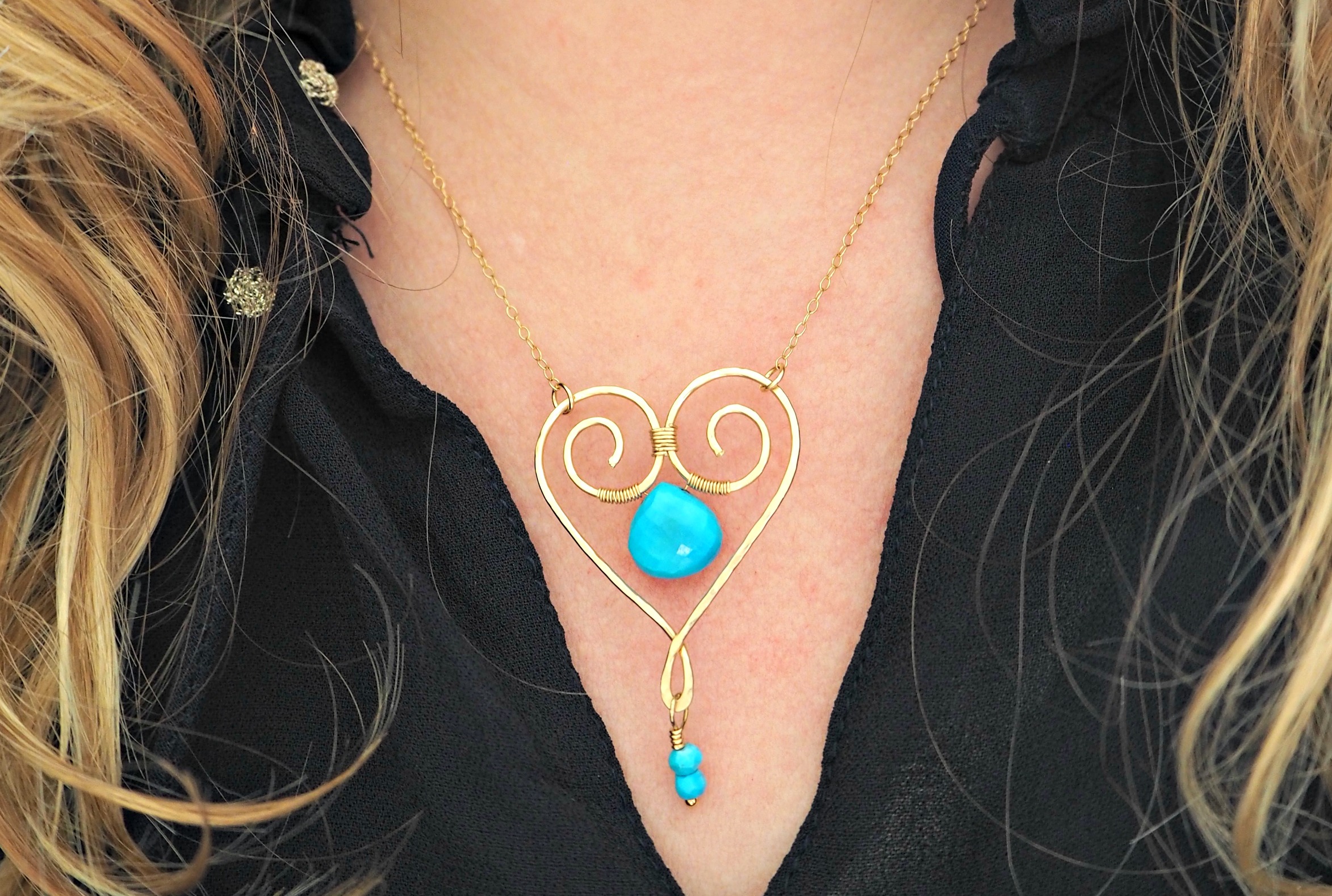 Carolyn Anne Jewellery gold and turquoise heart pendant