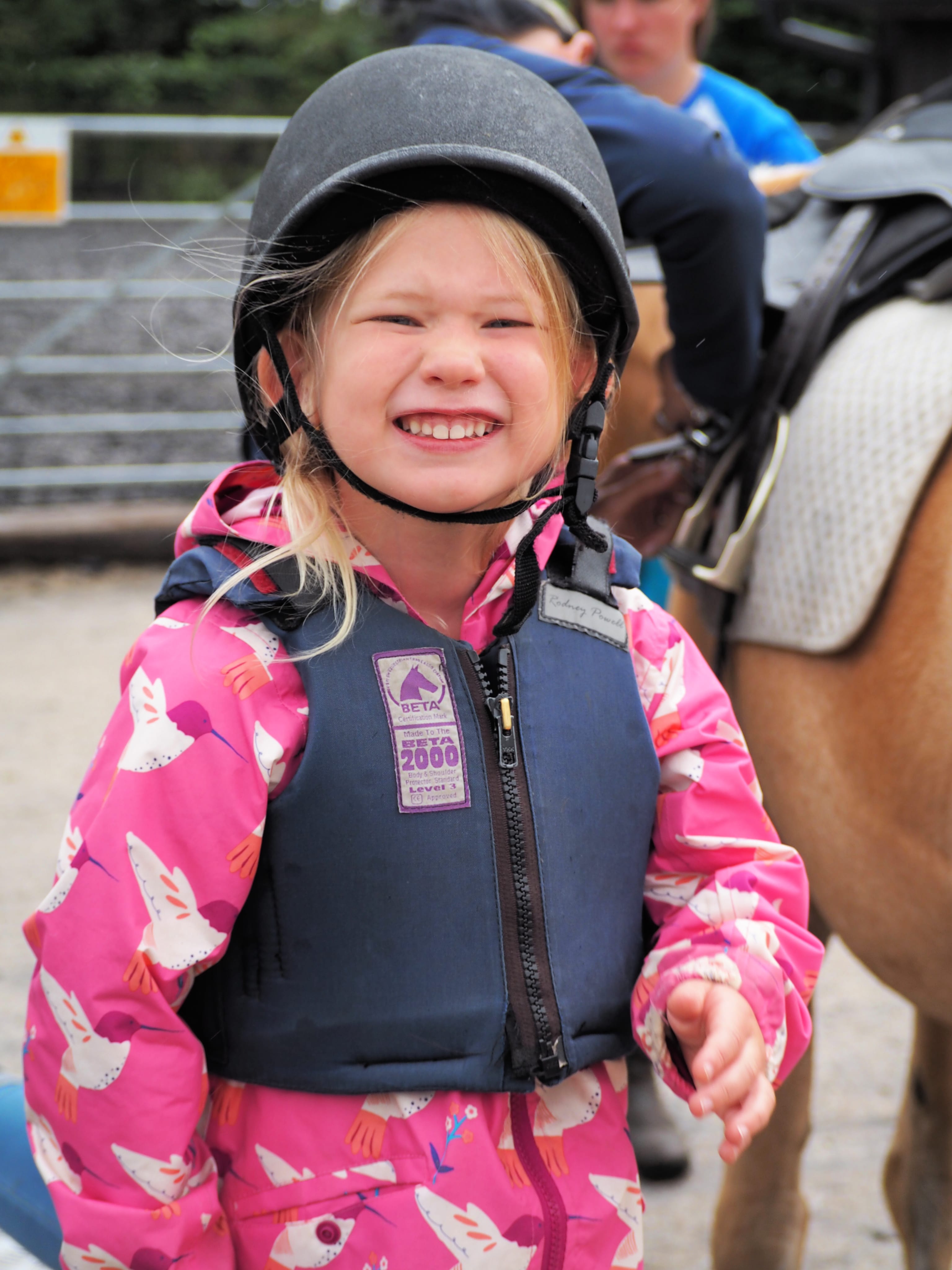 Aria very excited about her riding lesson