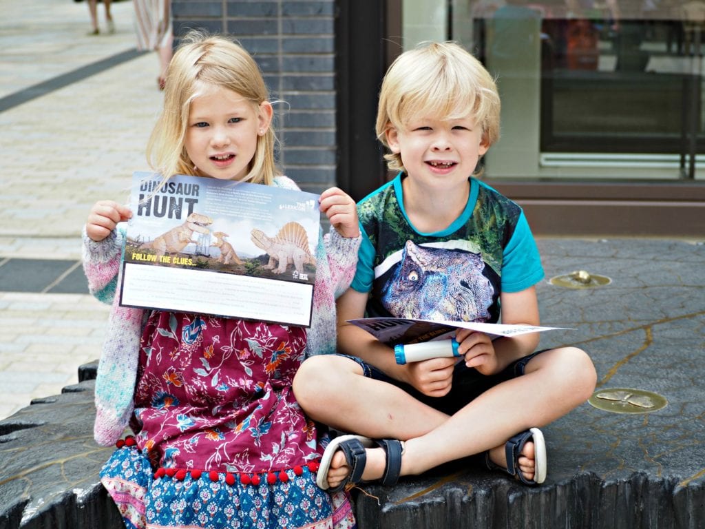 Children with their dino hunt sheets