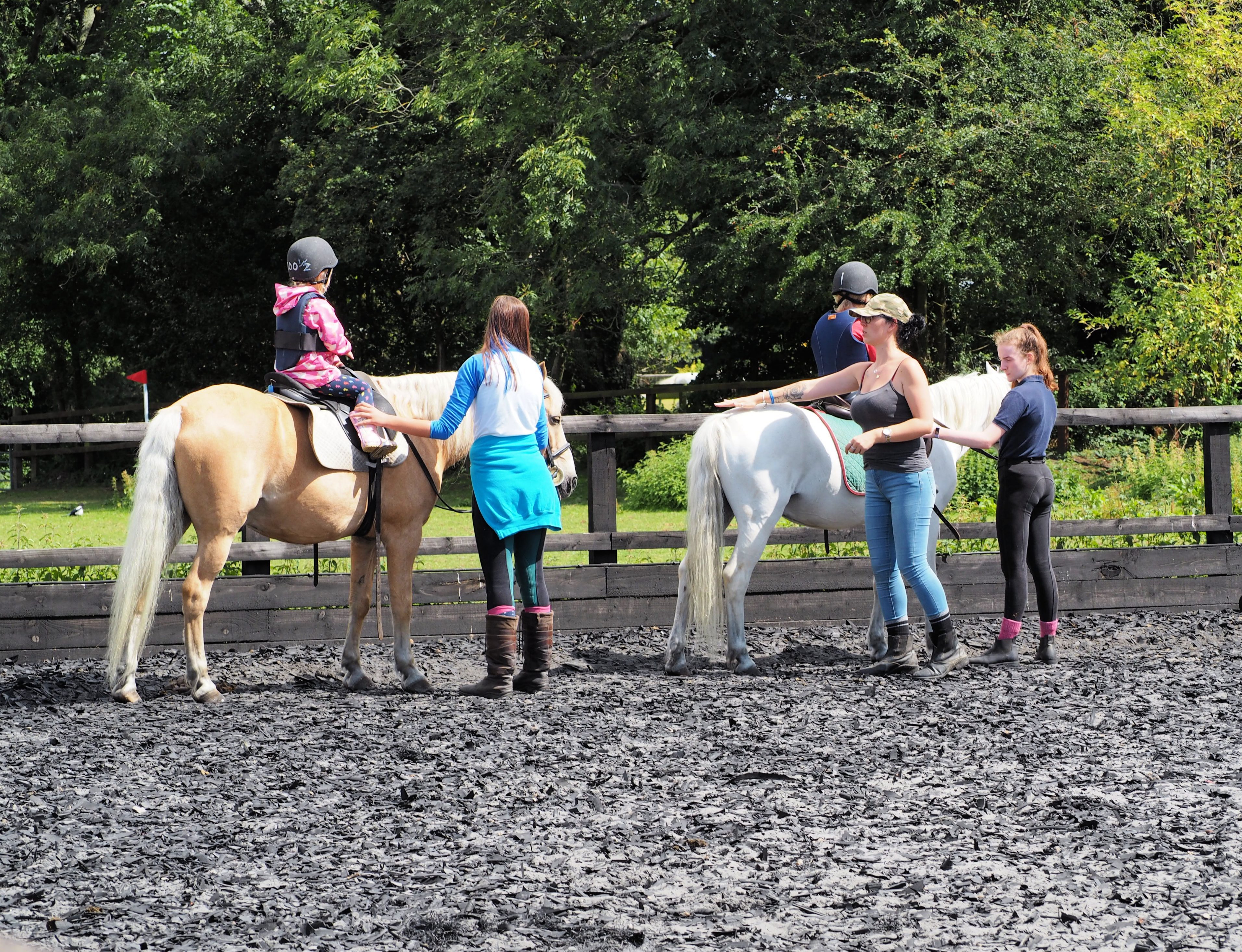 Children on their riding lesson