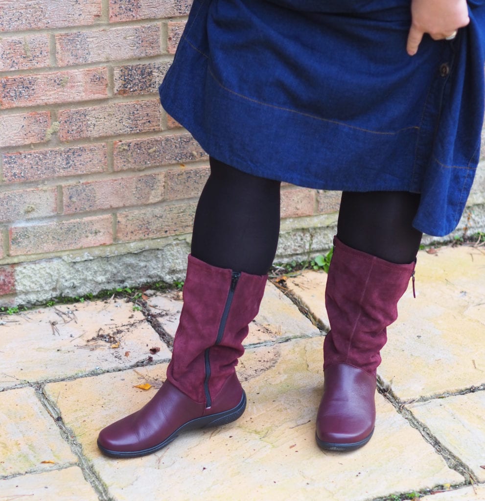 Close up of Hotter Matilda boots, showing in seam zip in boots