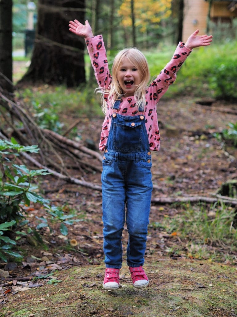 Aria jumping in the forest at center parcs