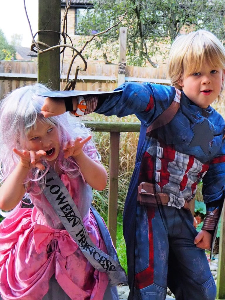 Halloween 2019 - Logan dressed as Captain America and Aria as a zombie bride