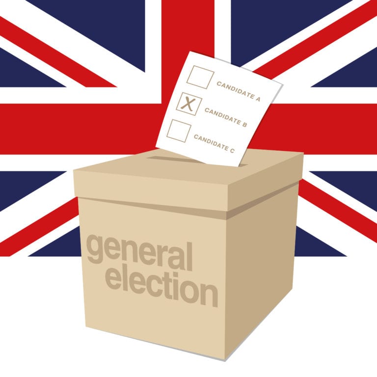 Picture of ballot box in front of a union jack