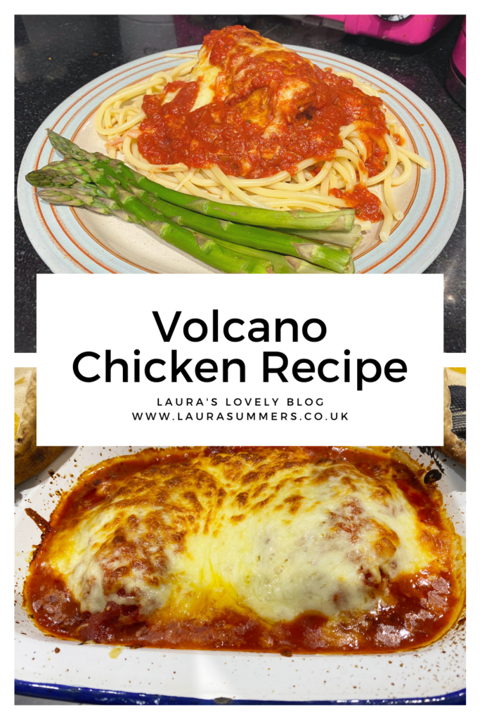 Volcano Chicken Recipe. A tomato and melted cheese dish that is simply delish served with spaghetti