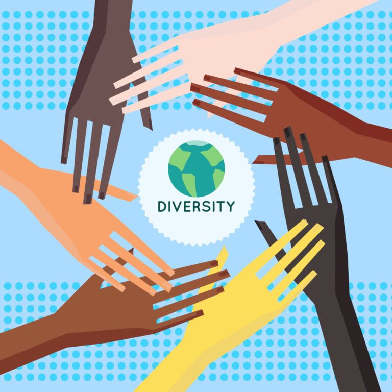 The Problem with Privilege - Illustration of a people's hands with different skin color together. Race equality, divesity, tolerance illustration. Flat design style.